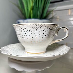 Grace Teaware Metallic Gold Dots Fine Porcelain Footed Teacup & Saucer Set